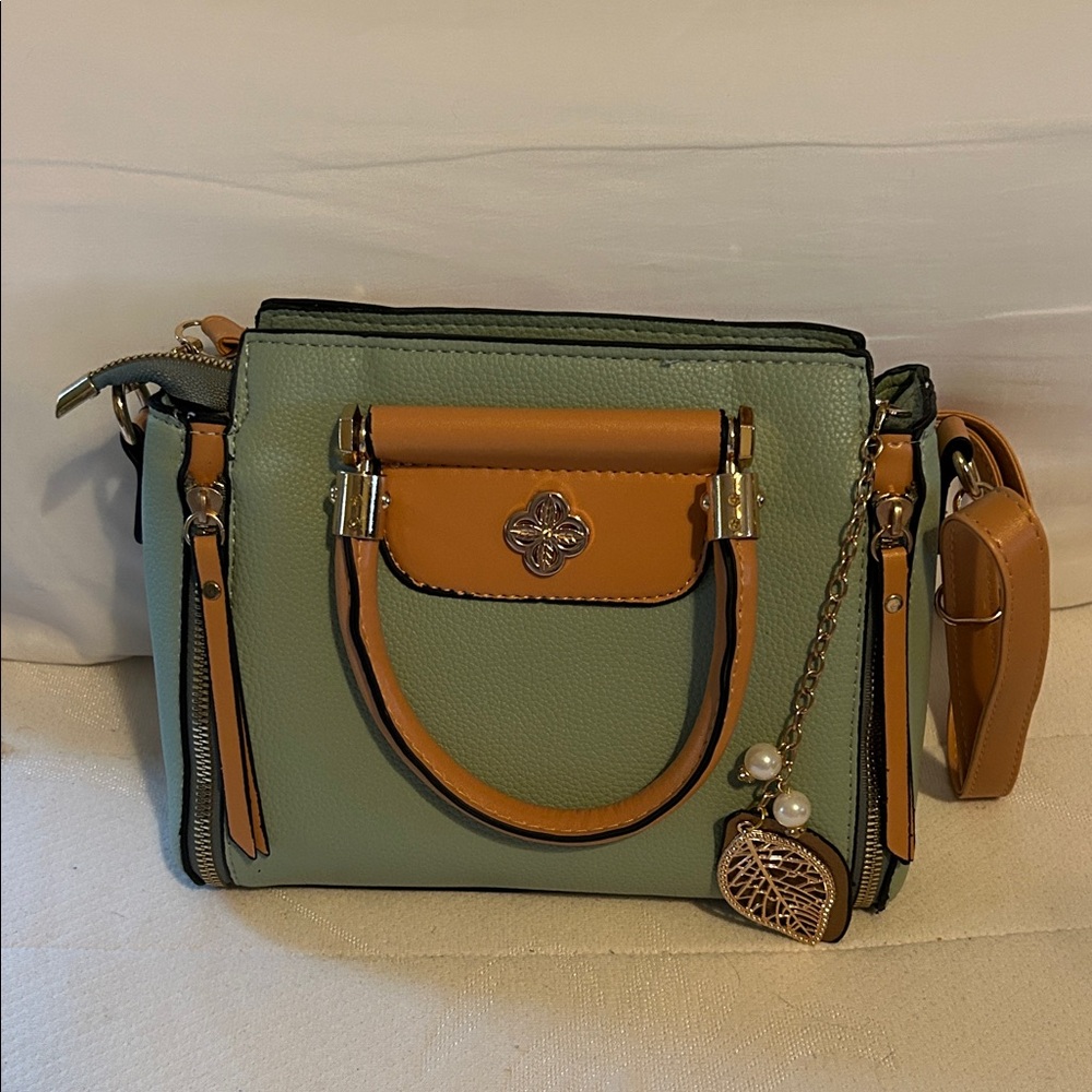 Structured Mint Green and Tan Women’s Satchel